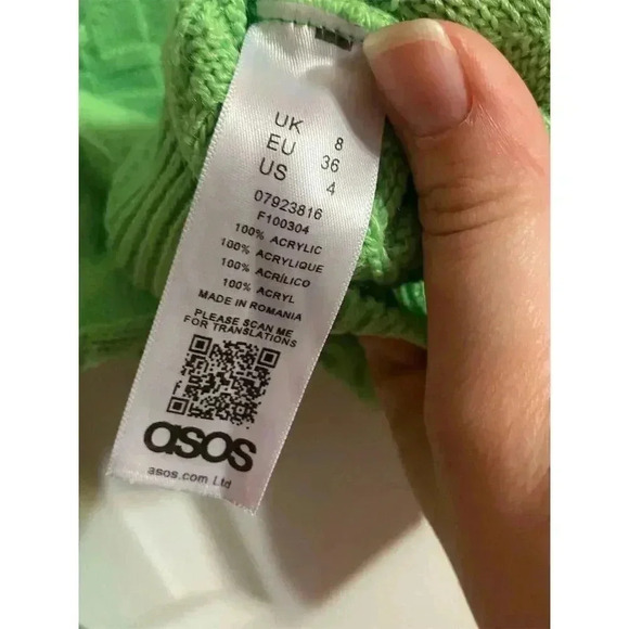 ASOS Women's Size 4 Lime Green Cowl Neck Cable-Knit Sweater - Picture 3 of 5